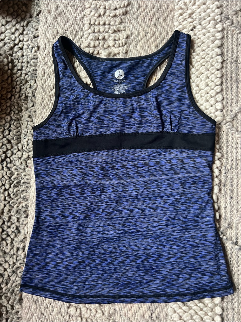 Blue Heathered Racerback Tank Top with Black Support Band